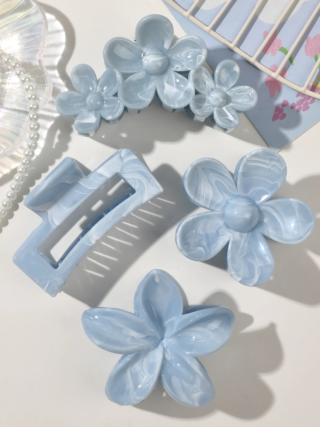 4Pcs Pink Colors Hair Claw Clips Accessories with Multi-Styles, Flower Claw Clips for Thick Hair, Hair Clips for Women Non Slip
