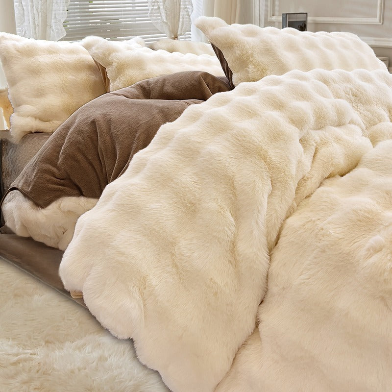 Rabbit Fur Plush Thickened Milk Velvet Bedding Set