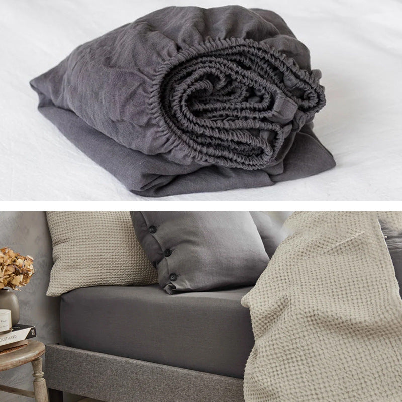 Washed Linen Fitted Sheet Mattress Protector