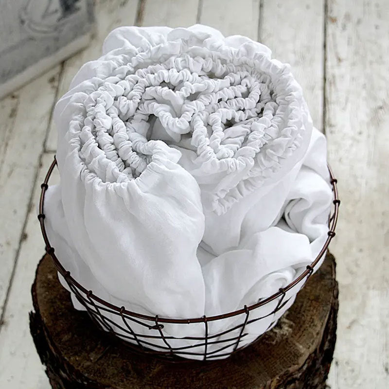 Washed Linen Fitted Sheet Mattress Protector
