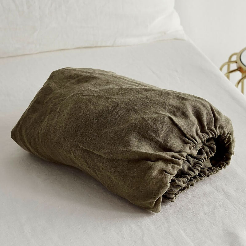 Washed Linen Fitted Sheet Mattress Protector