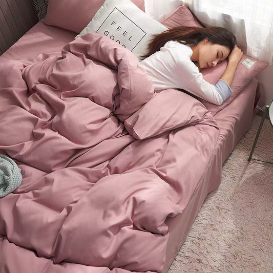 Four-piece Set Nordic Style Wash Cotton Quilt Cover Net-red Bed Sheet