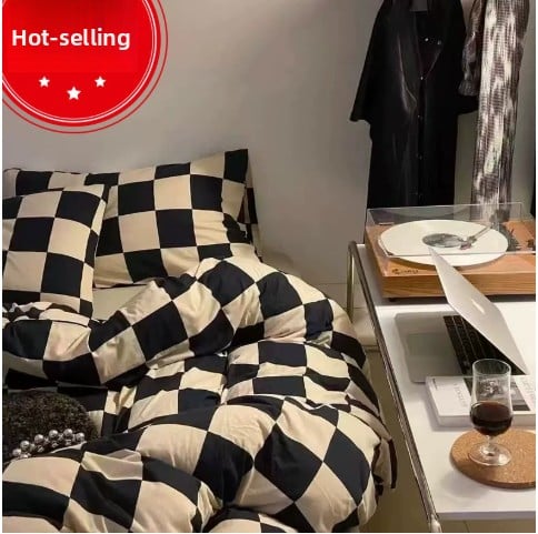 Four-piece Set Nordic Style Wash Cotton Quilt Cover Net-red Bed Sheet