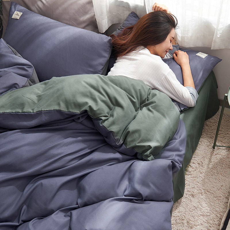 Four-piece Set Nordic Style Wash Cotton Quilt Cover Net-red Bed Sheet