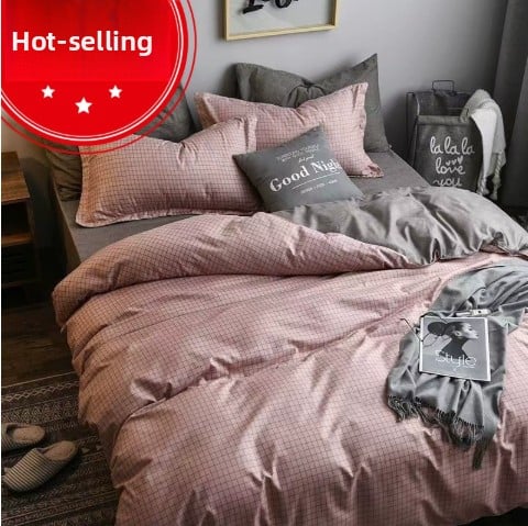 Four-piece Set Nordic Style Wash Cotton Quilt Cover Net-red Bed Sheet
