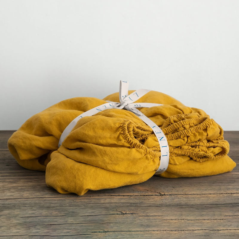 Washed Linen Fitted Sheet Mattress Protector