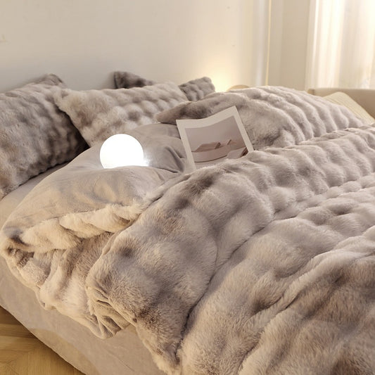 Rabbit Fur Plush Thickened Milk Velvet Bedding Set