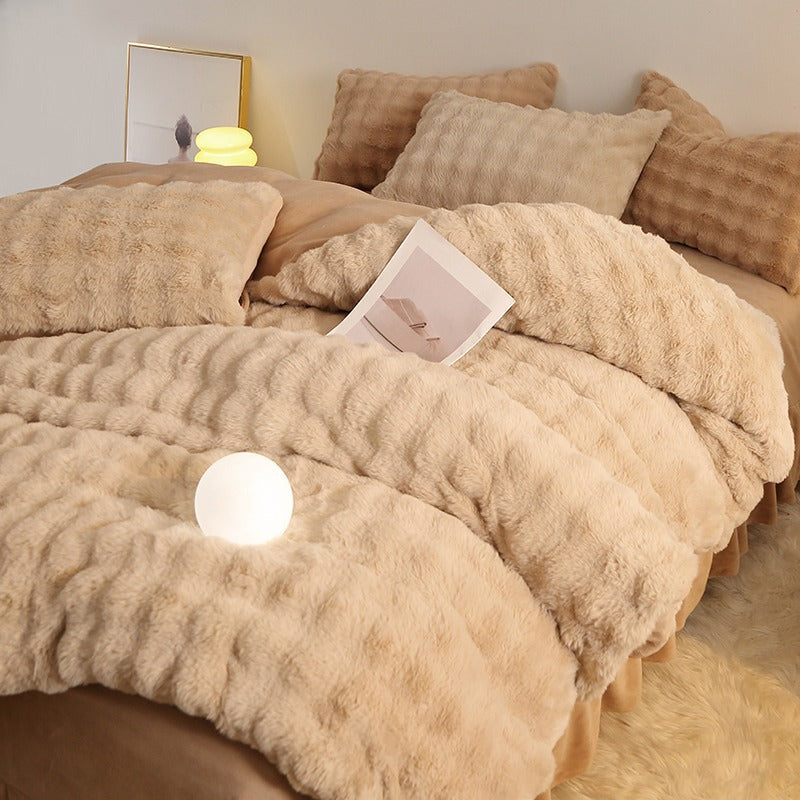 Rabbit Fur Plush Thickened Milk Velvet Bedding Set