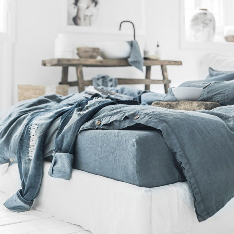 Washed Linen Fitted Sheet Mattress Protector