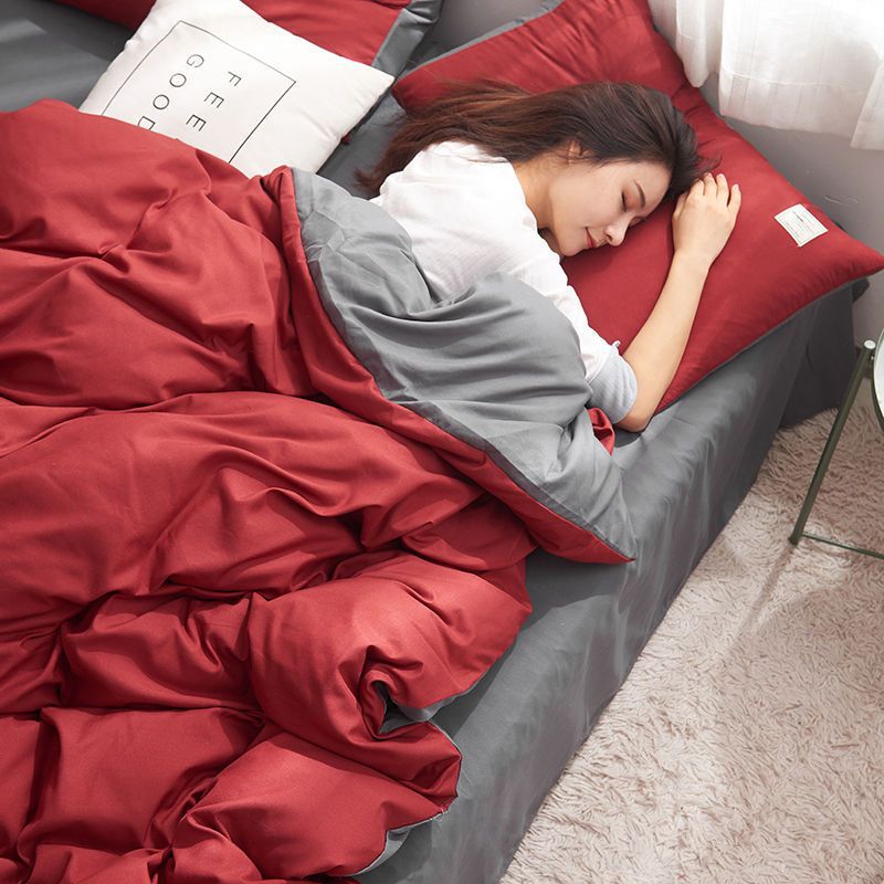 Four-piece Set Nordic Style Wash Cotton Quilt Cover Net-red Bed Sheet